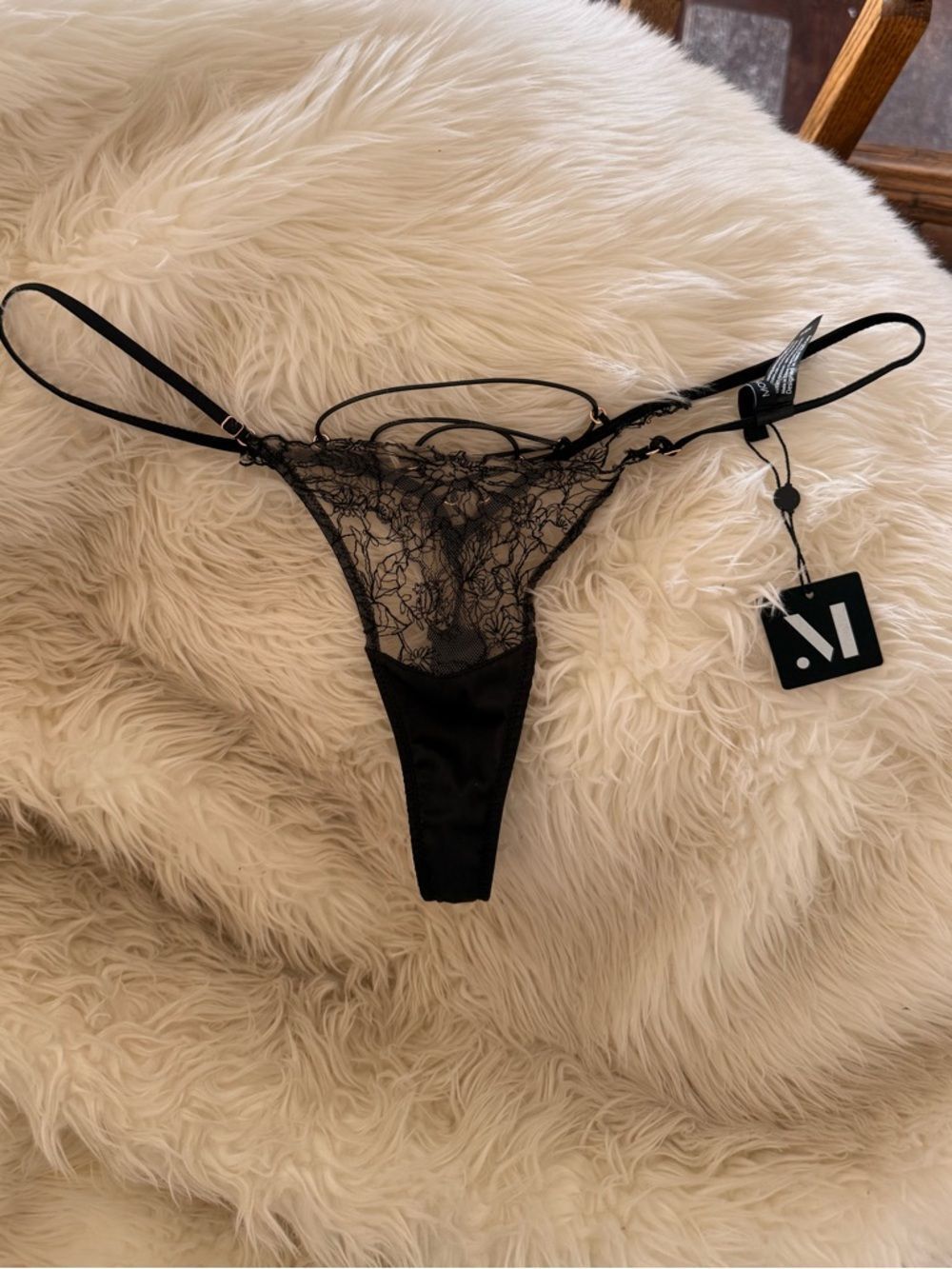 Black Lace Strappy Thong Panty